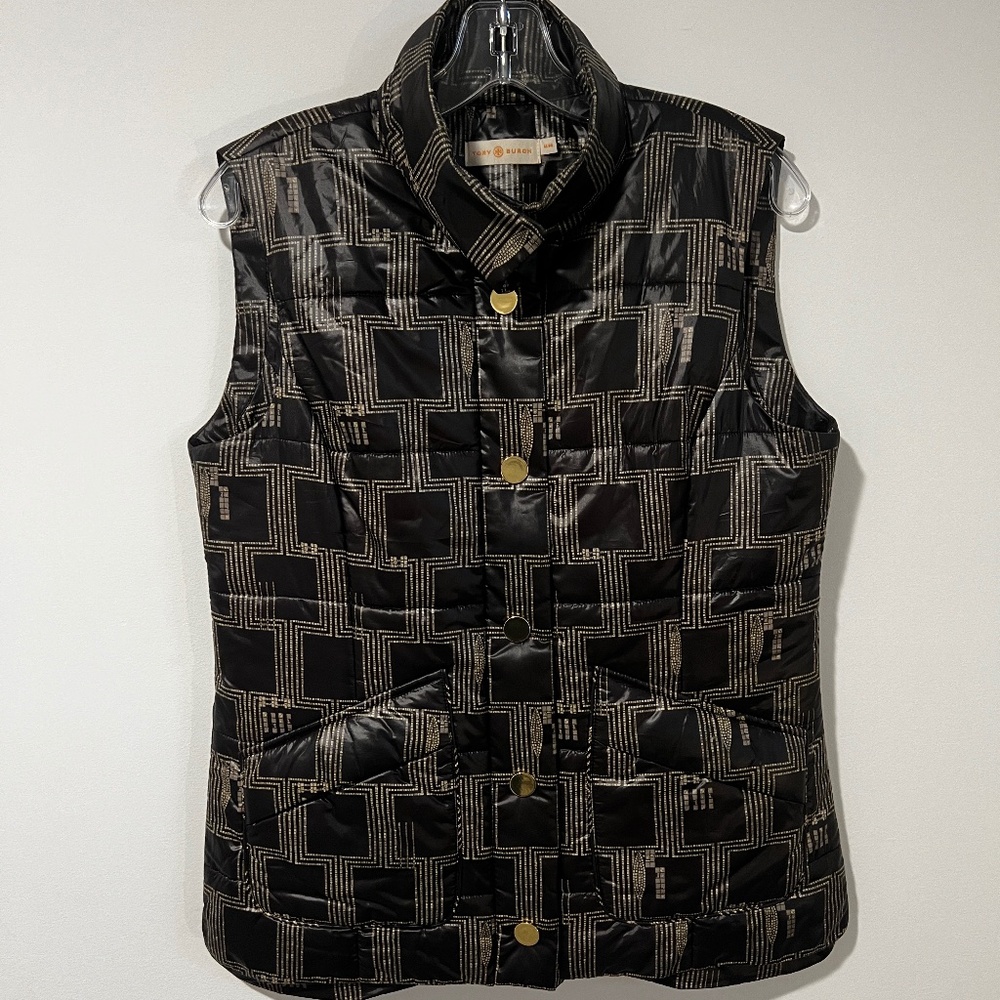 Tory Burch Brown Geometric Design Vest - M